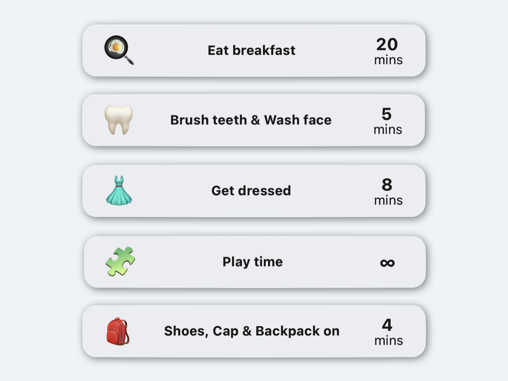 Screenshot from the app showing a list of blocks in a routine